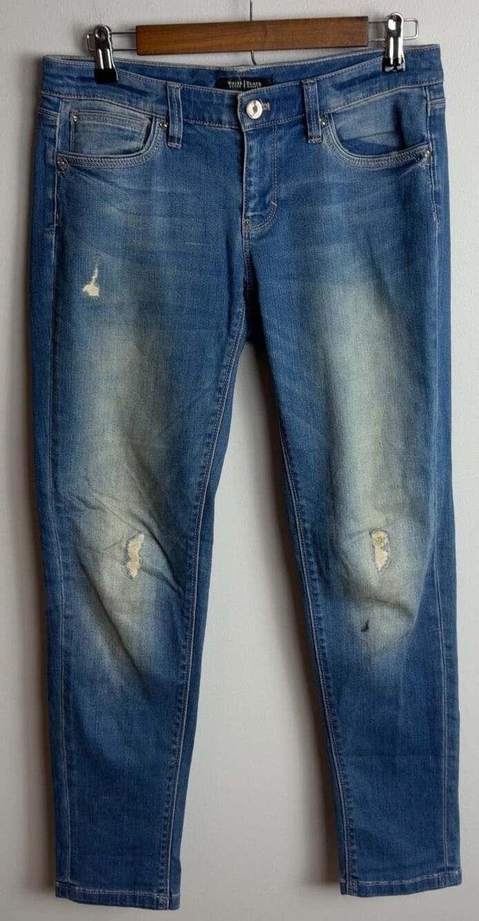 White House Black Market Girlfriend Jean Size 2 Blue Distressed Fading Women’s
